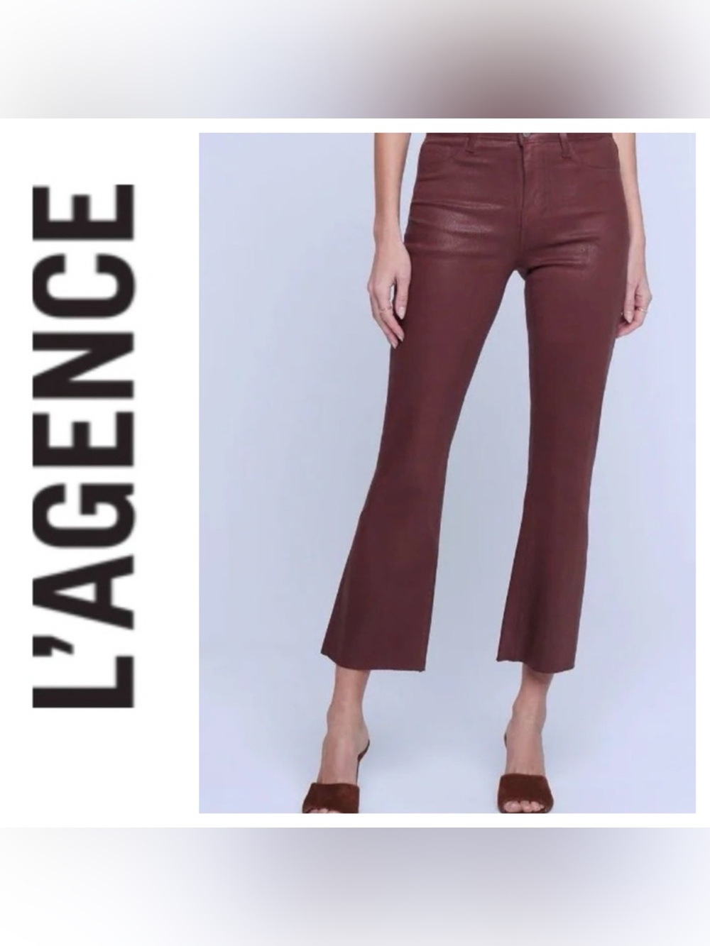 L’Agence Kendra High Rise Cropped Flare Coated Nubuck pant Size 28